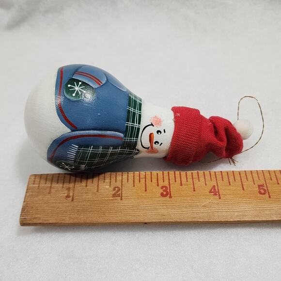 Cute Handpainted SNOWMAN Stocking Cap Light Bulb Christmas Ornament Signed Pasla - Picture 4 of 5